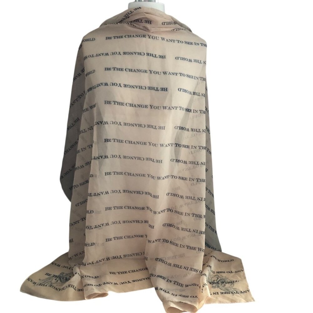 RR RACHEL ROY Wrap Scarf Neutral Tan Black Semi Sheer Be the Change XL 40 SQ NEW